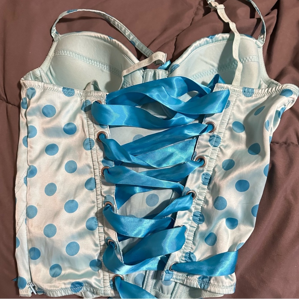 Blue Teal Polka Dot Corset Lingere